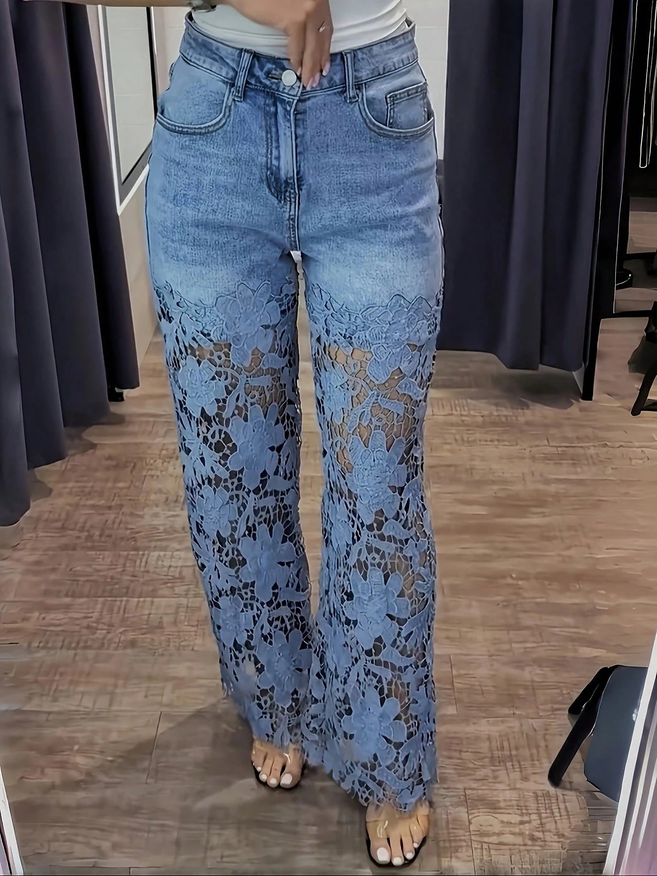 Women's Lace Panel Wide Leg Jeans