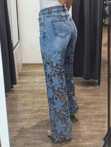 Women's Lace Panel Wide Leg Jeans