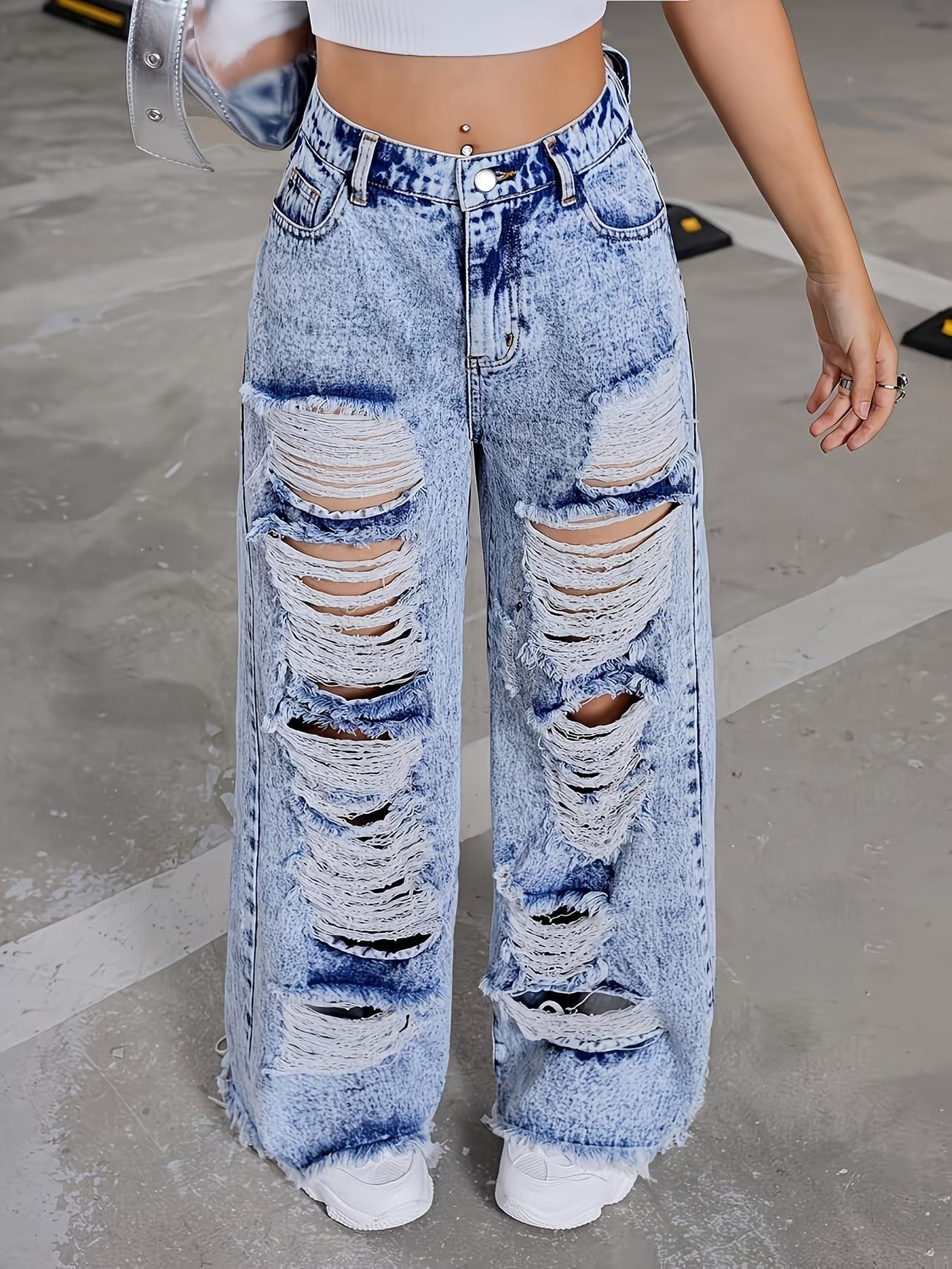 Women's Distressed Wide Leg Jeans