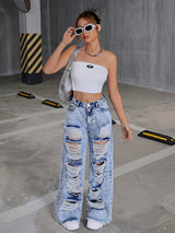 Women's Distressed Wide Leg Jeans