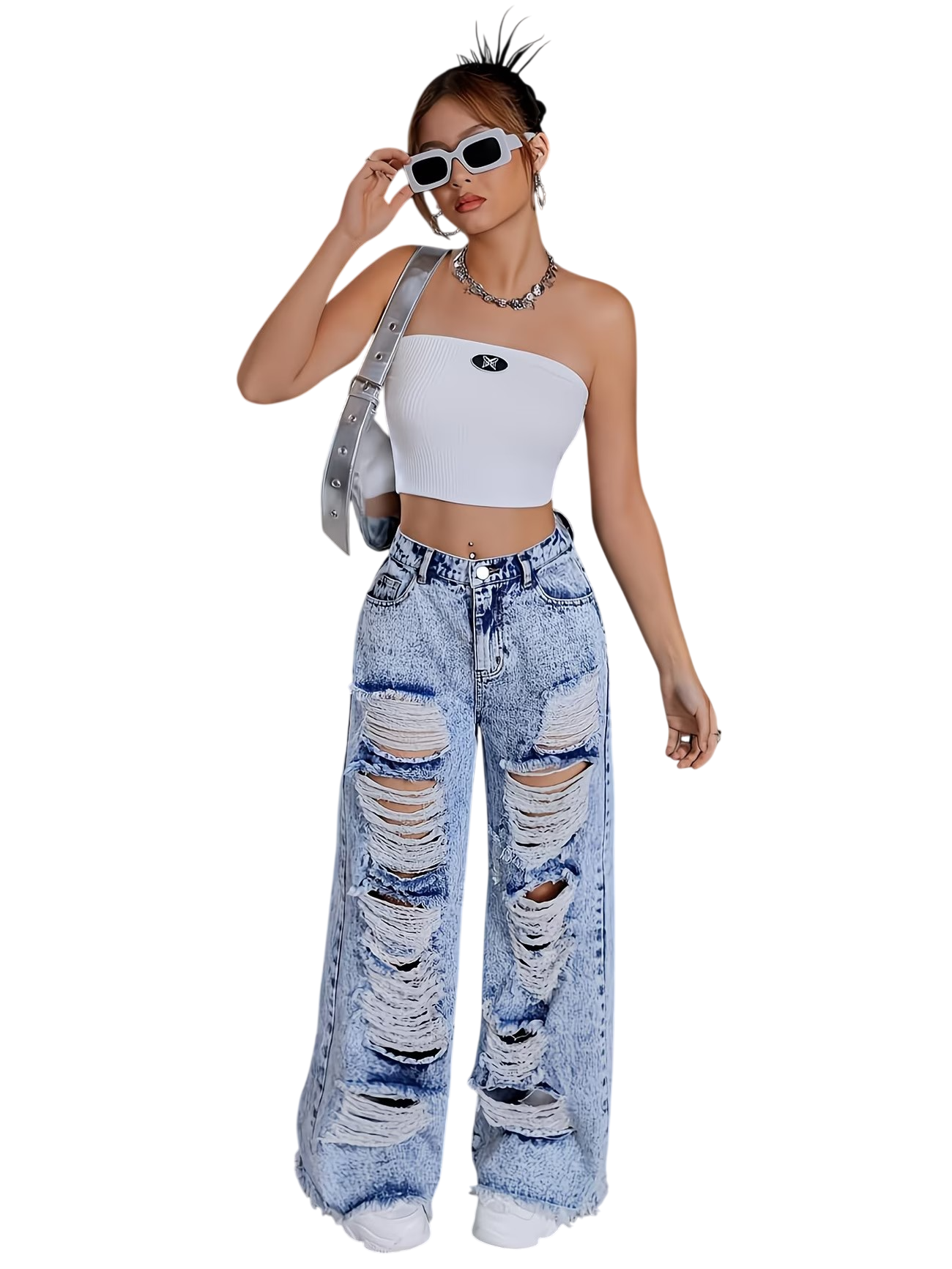 Women's Distressed Wide Leg Jeans
