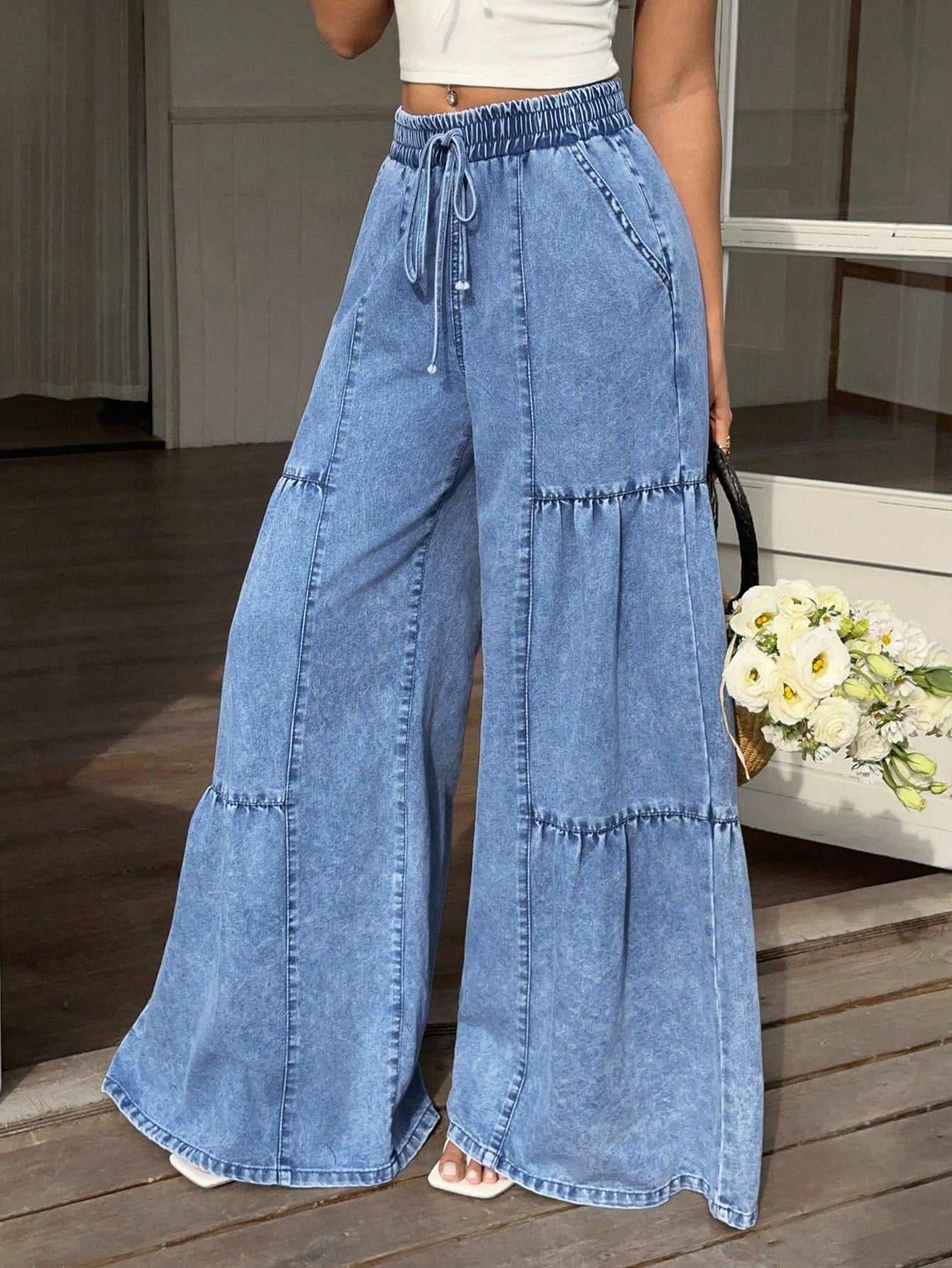 Women's Drawstring Wide Leg Jeans