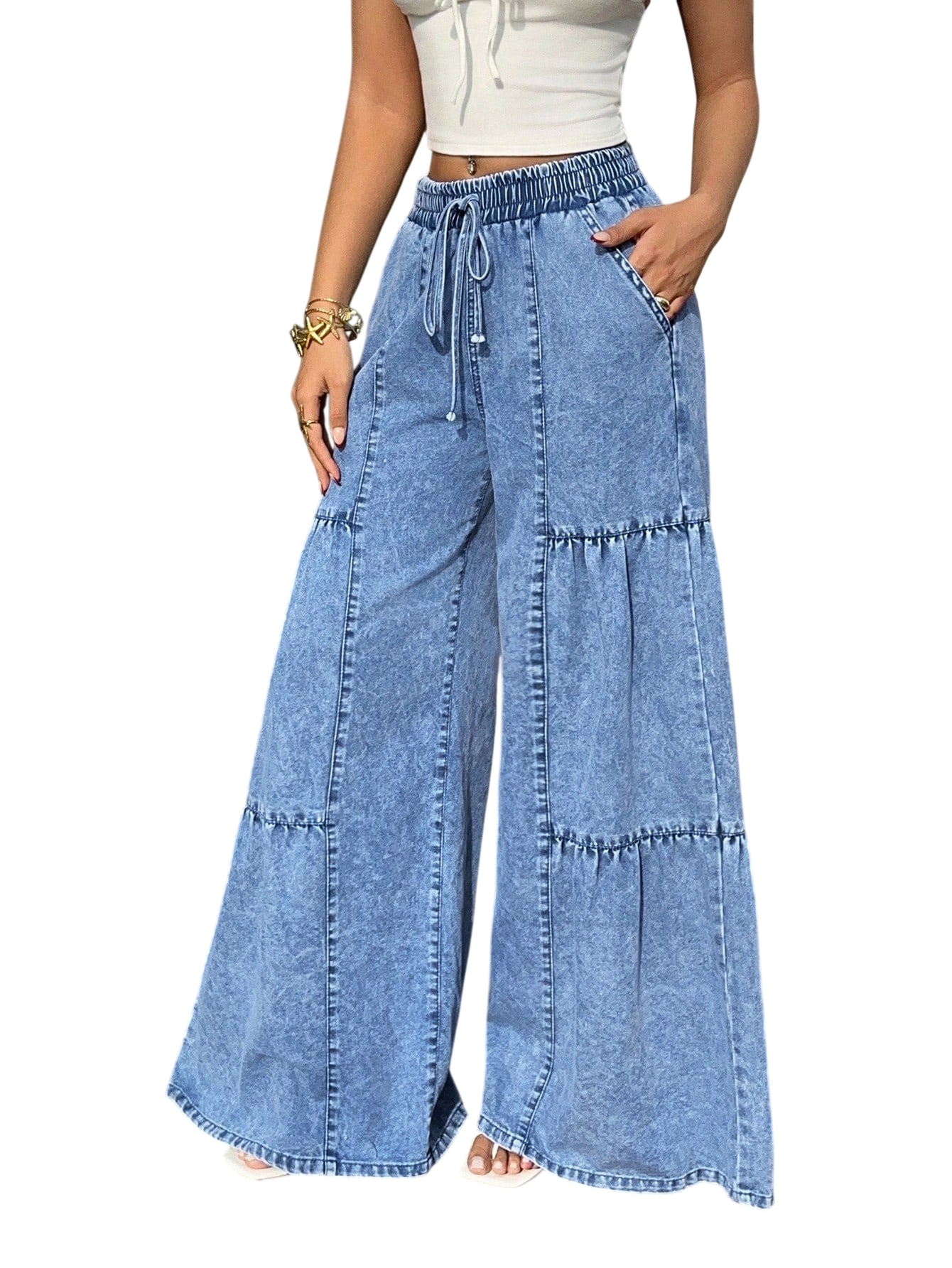 Women's Drawstring Wide Leg Jeans