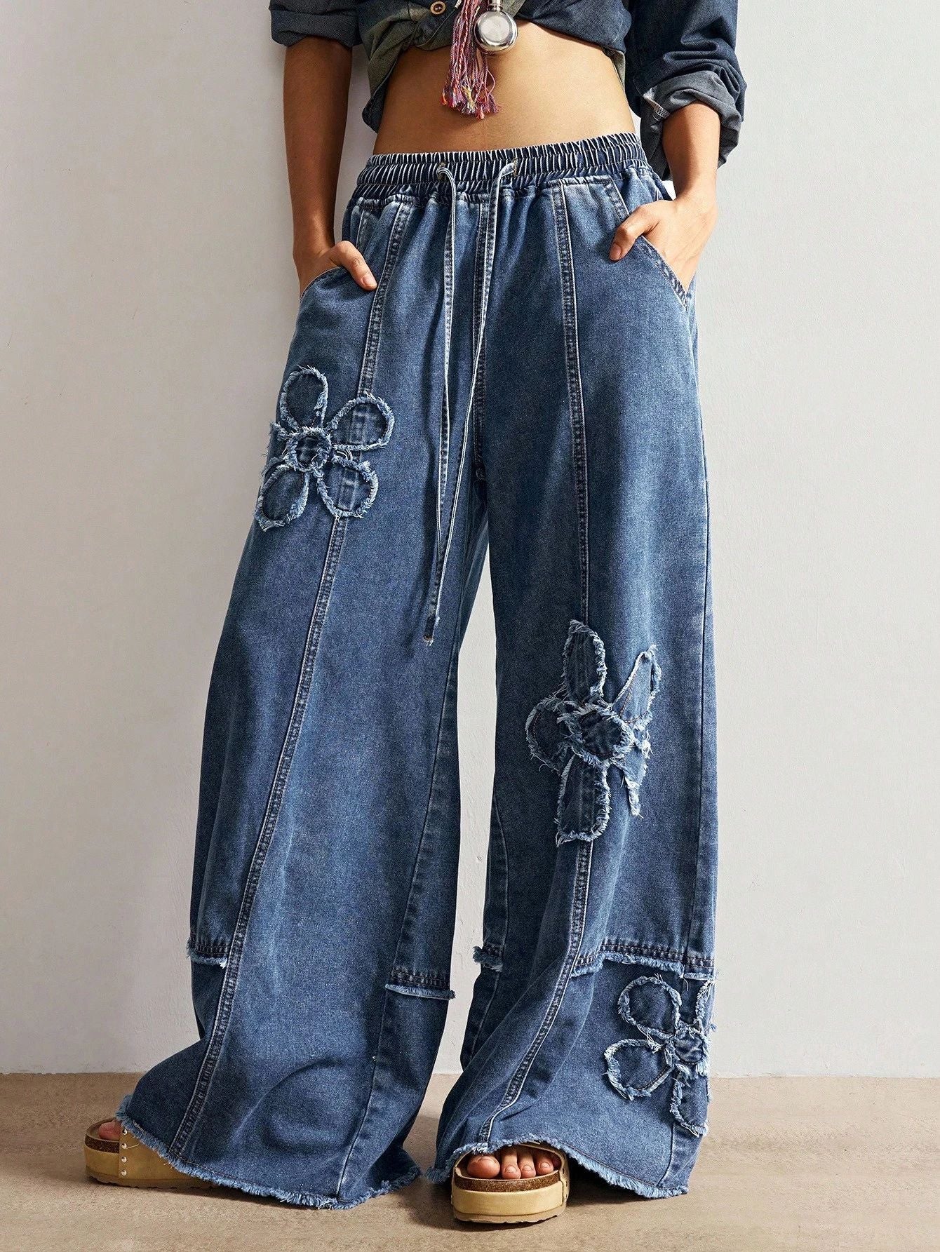 Women's Floral Wide Leg Jeans