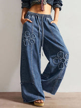 Women's Floral Wide Leg Jeans