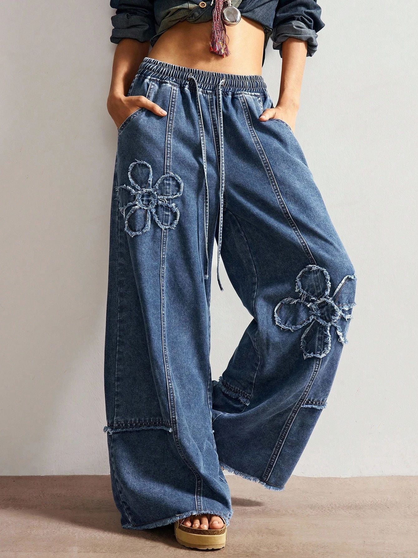 Women's Floral Wide Leg Jeans