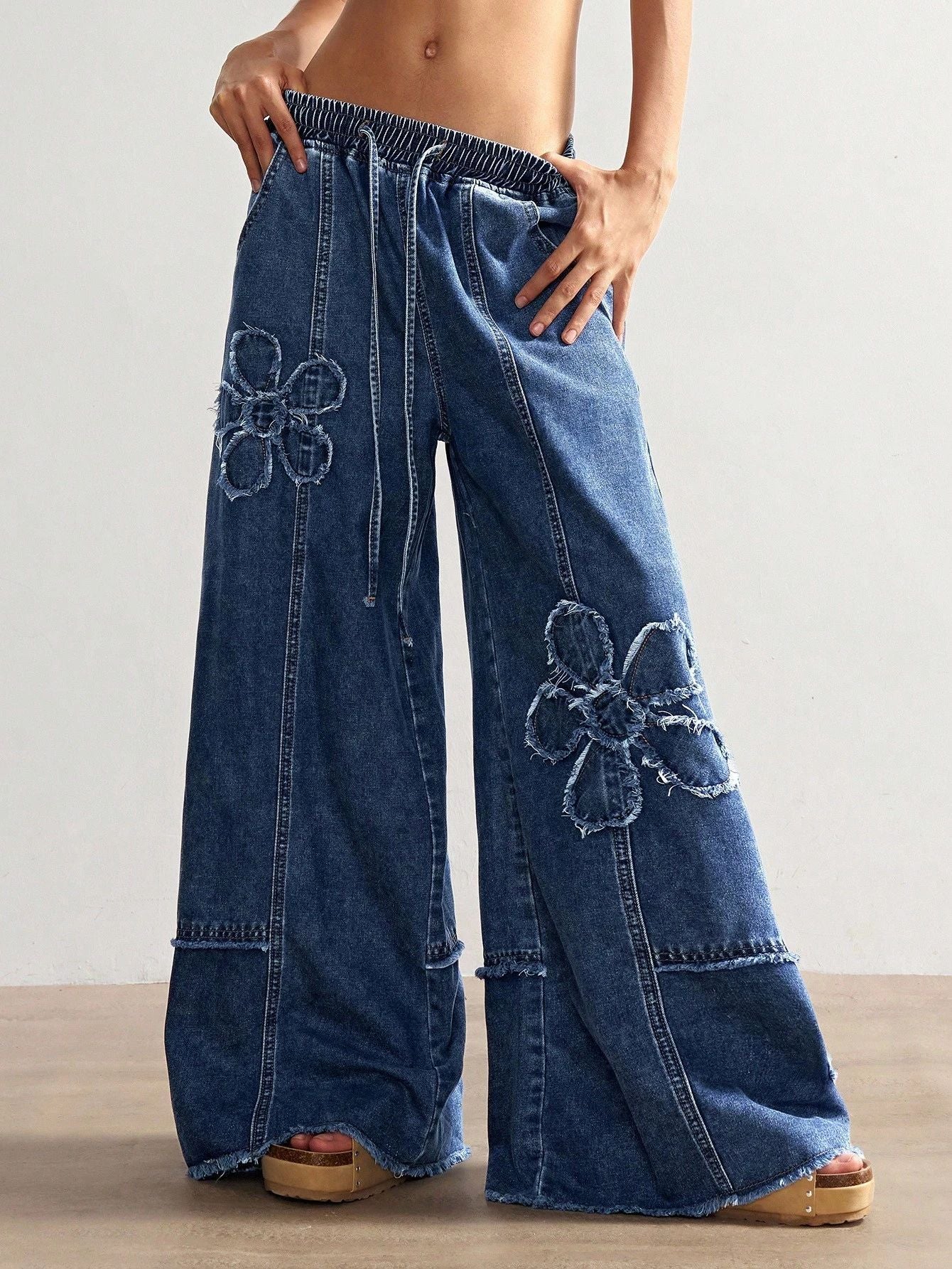Women's Floral Wide Leg Jeans