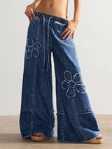 Women's Floral Wide Leg Jeans