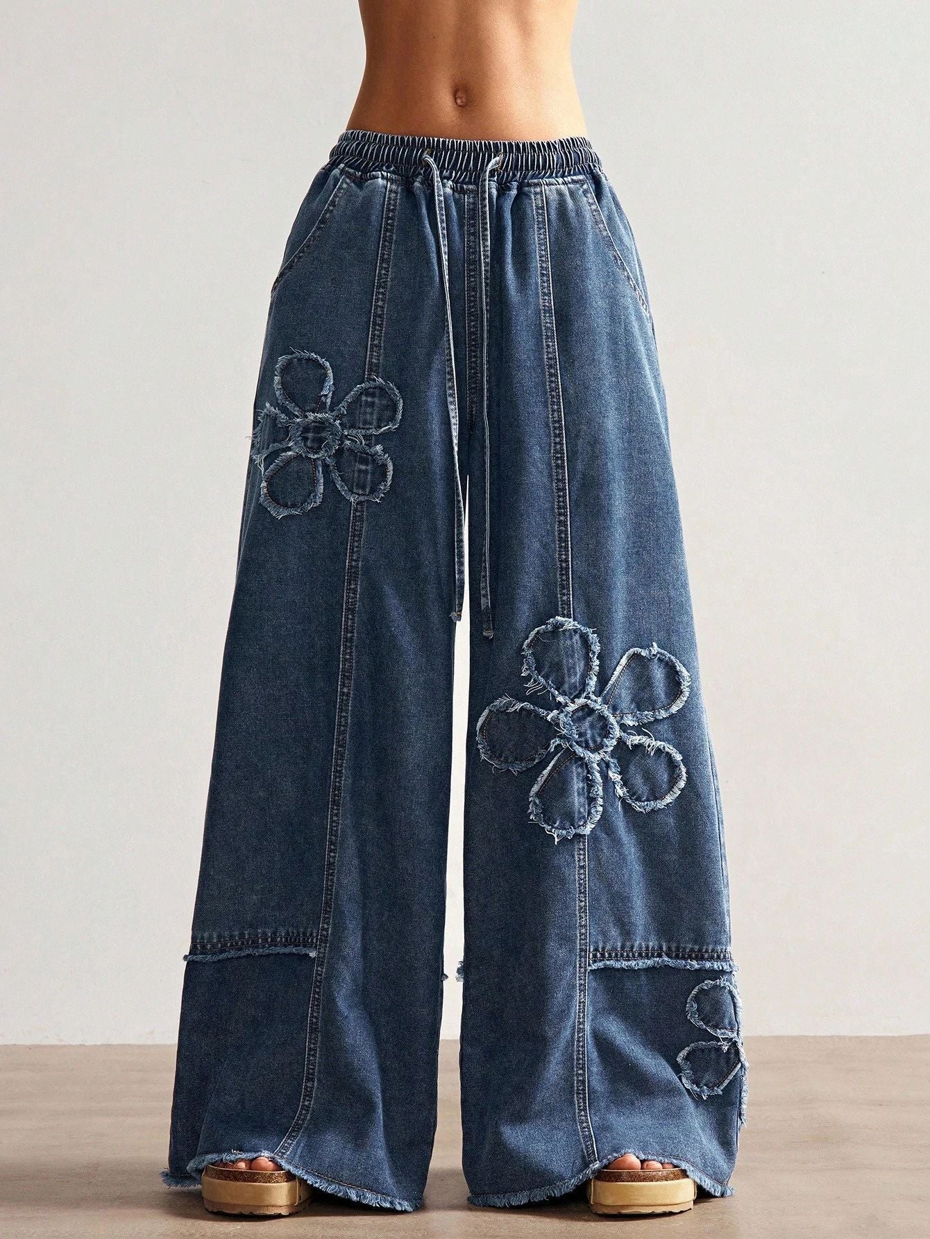 Women's Floral Wide Leg Jeans