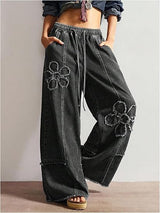 Women's Floral Wide Leg Jeans