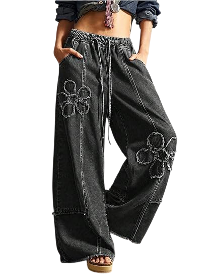 Women's Floral Wide Leg Jeans