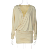Women's Ruched Wrap Bodycon Mini Dress