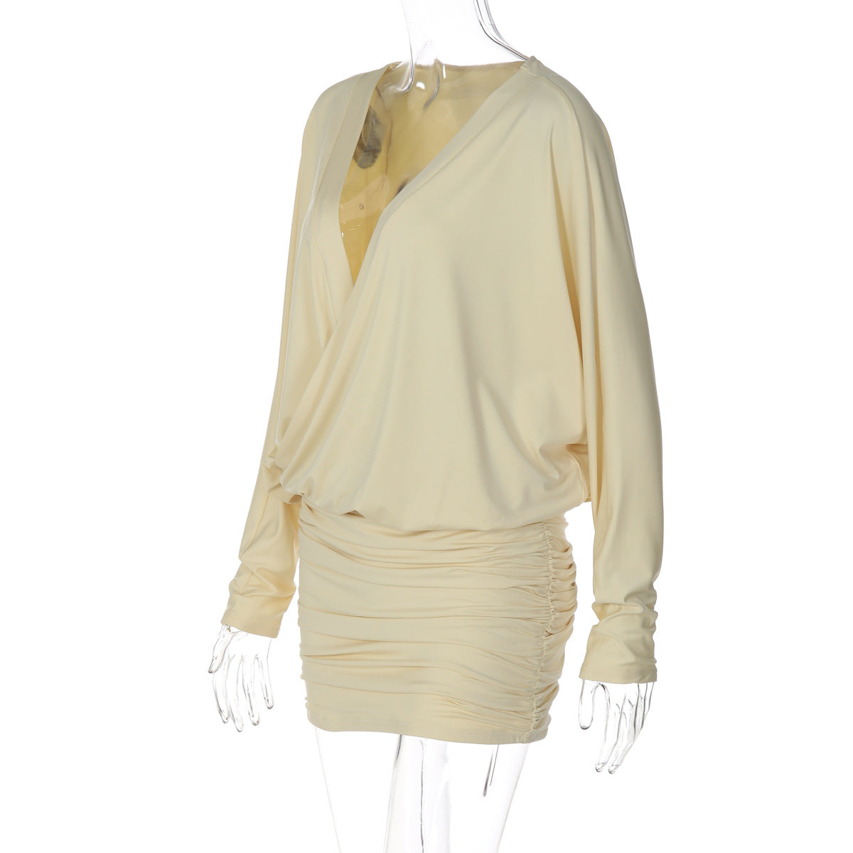 Women's Ruched Wrap Bodycon Mini Dress