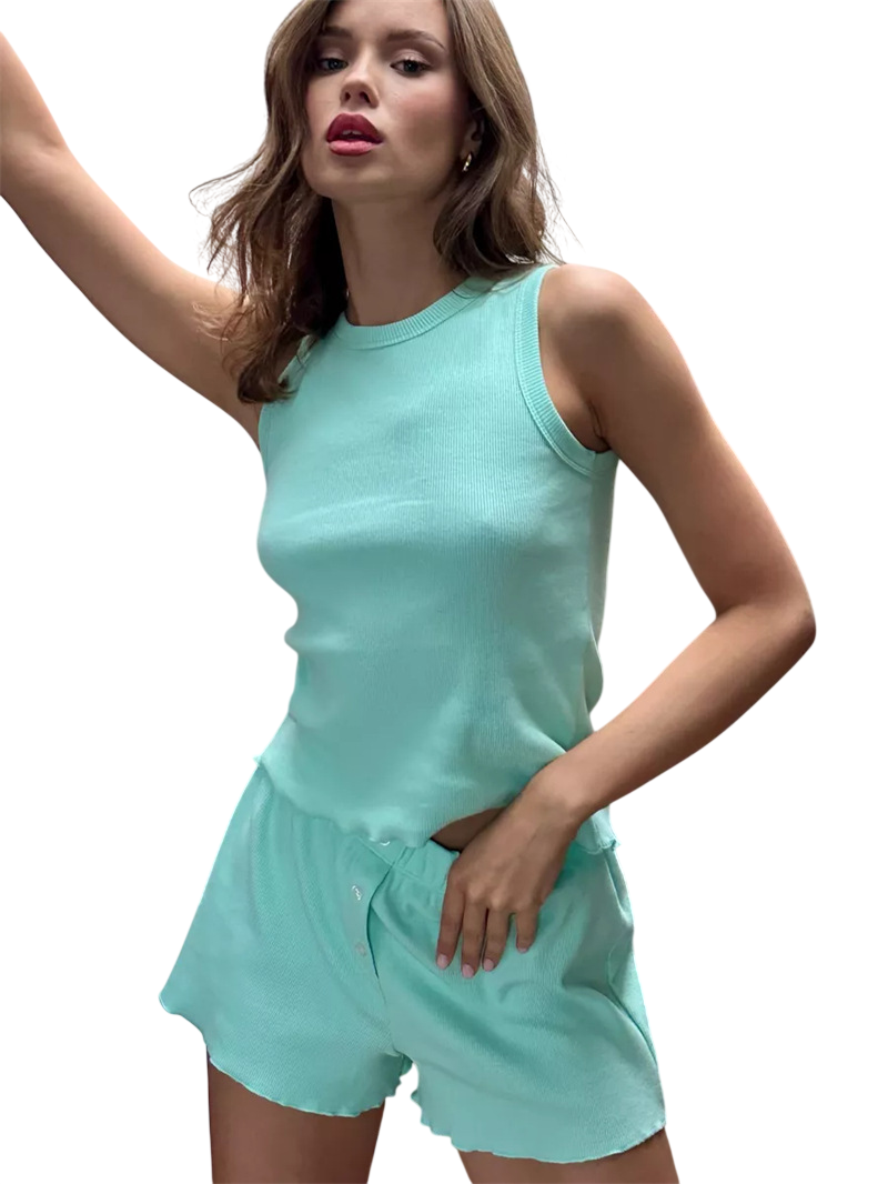 Women's Ribbed Tank Top and Shorts Set