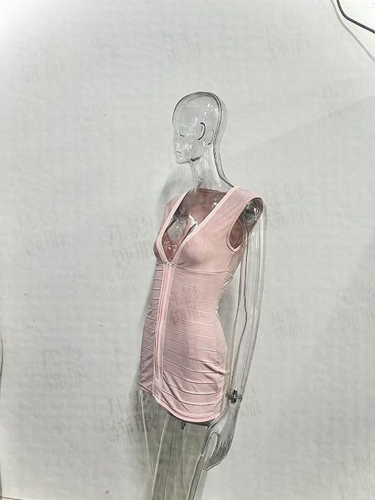 Women's Deep V Bodycon Mini Dress