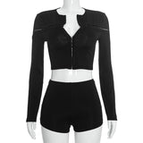 Women's Cutout Long Sleeve Shorts Set