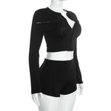 Women's Cutout Long Sleeve Shorts Set