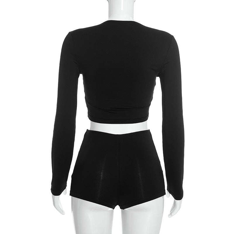 Women's Cutout Long Sleeve Shorts Set