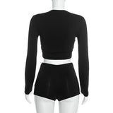 Women's Cutout Long Sleeve Shorts Set