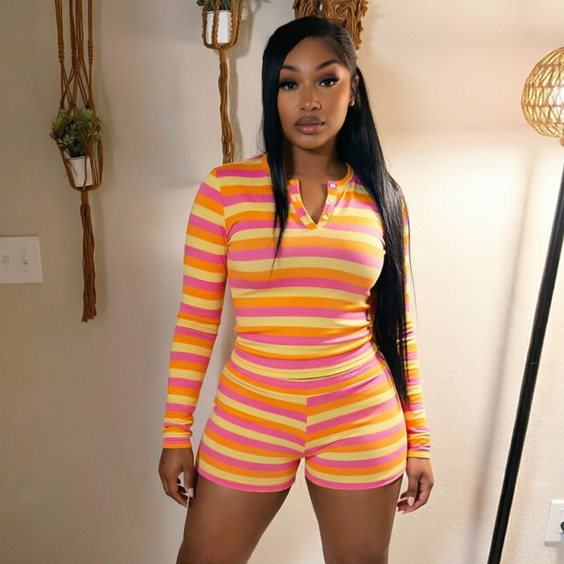 Women's Striped Lounge Shorts Set