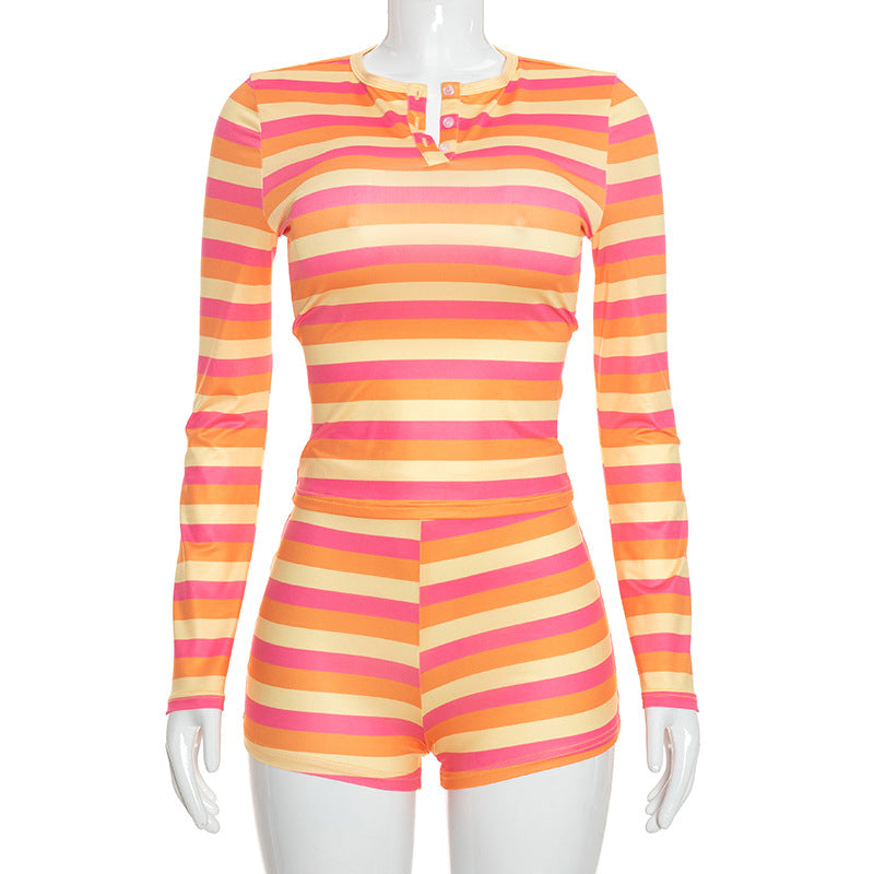 Women's Striped Lounge Shorts Set
