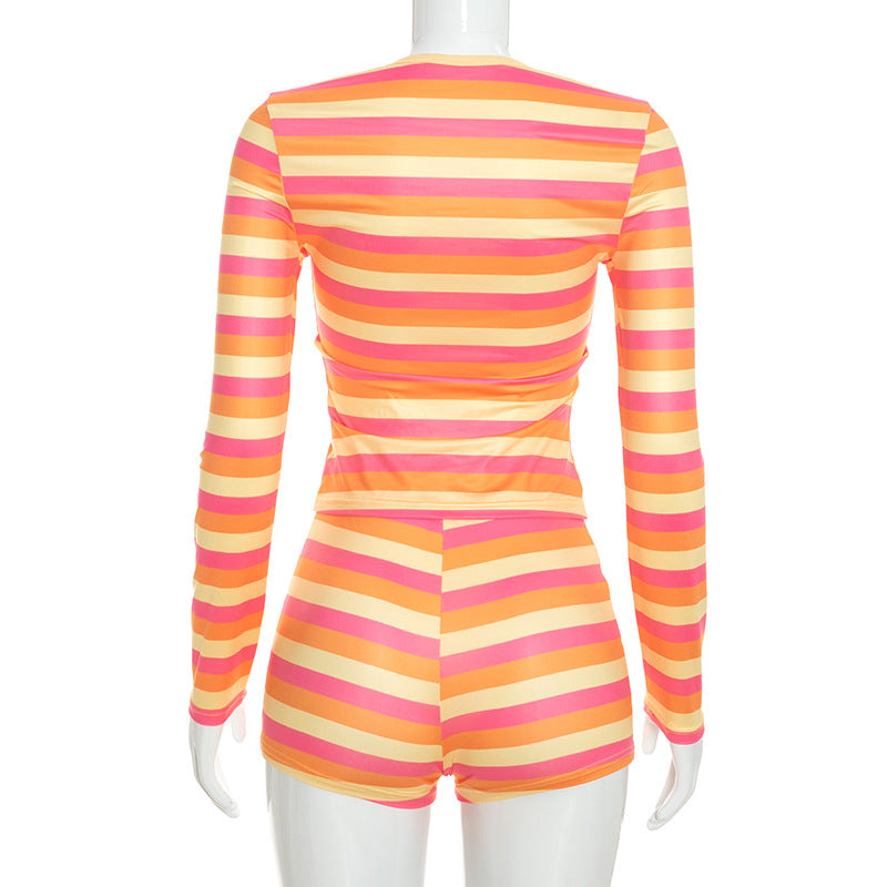 Women's Striped Lounge Shorts Set