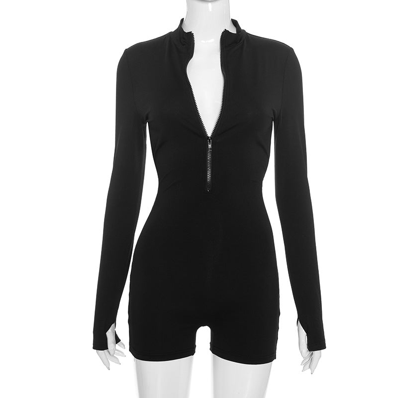 Women's Zip Front Long Sleeve Romper