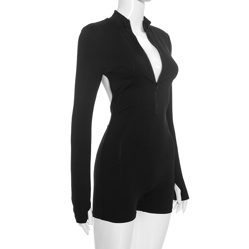 Women's Zip Front Long Sleeve Romper