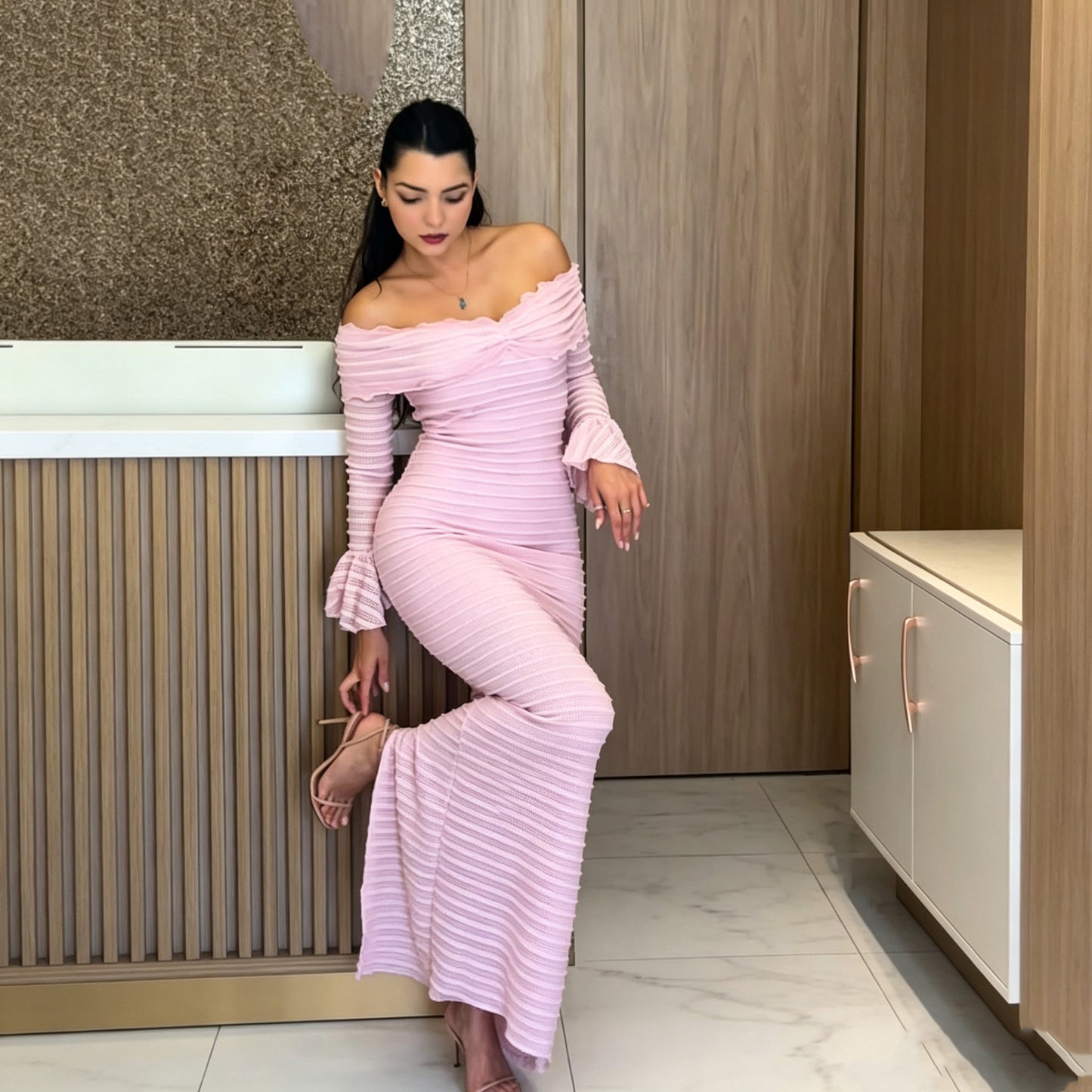 Women's Off Shoulder Ruched Maxi Dress
