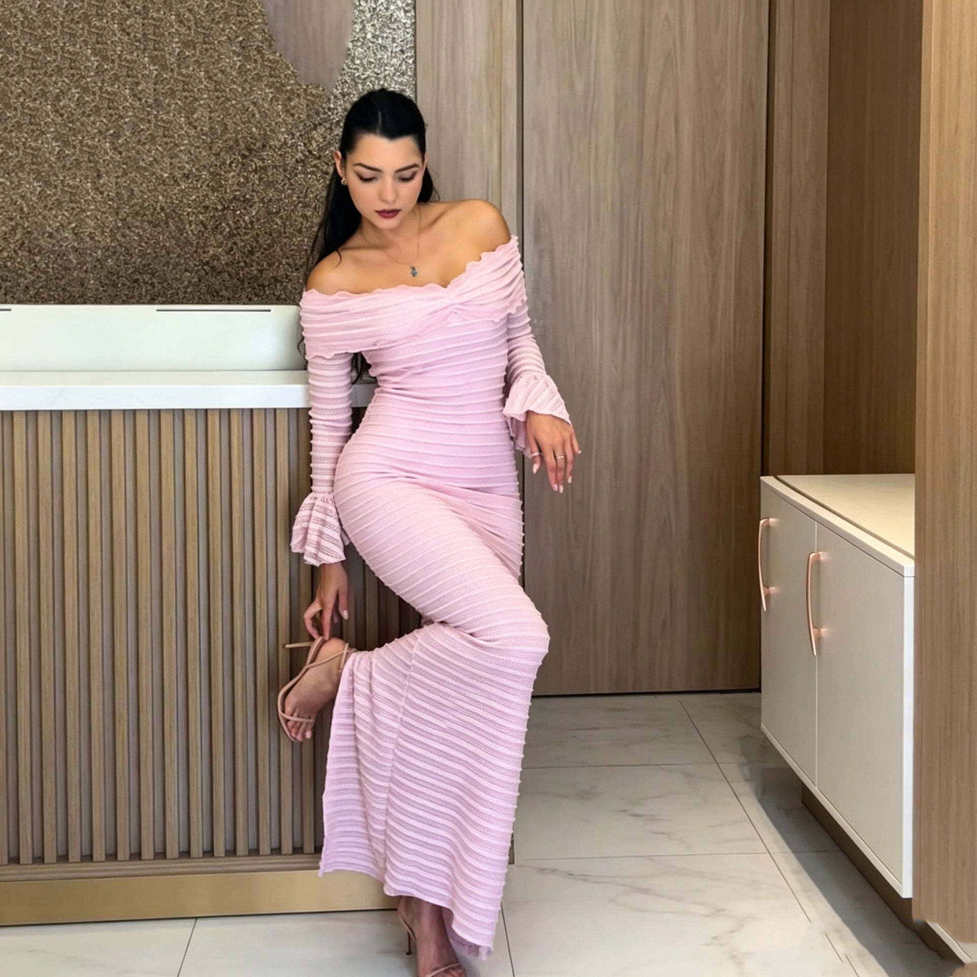 Women's Off Shoulder Ruched Maxi Dress