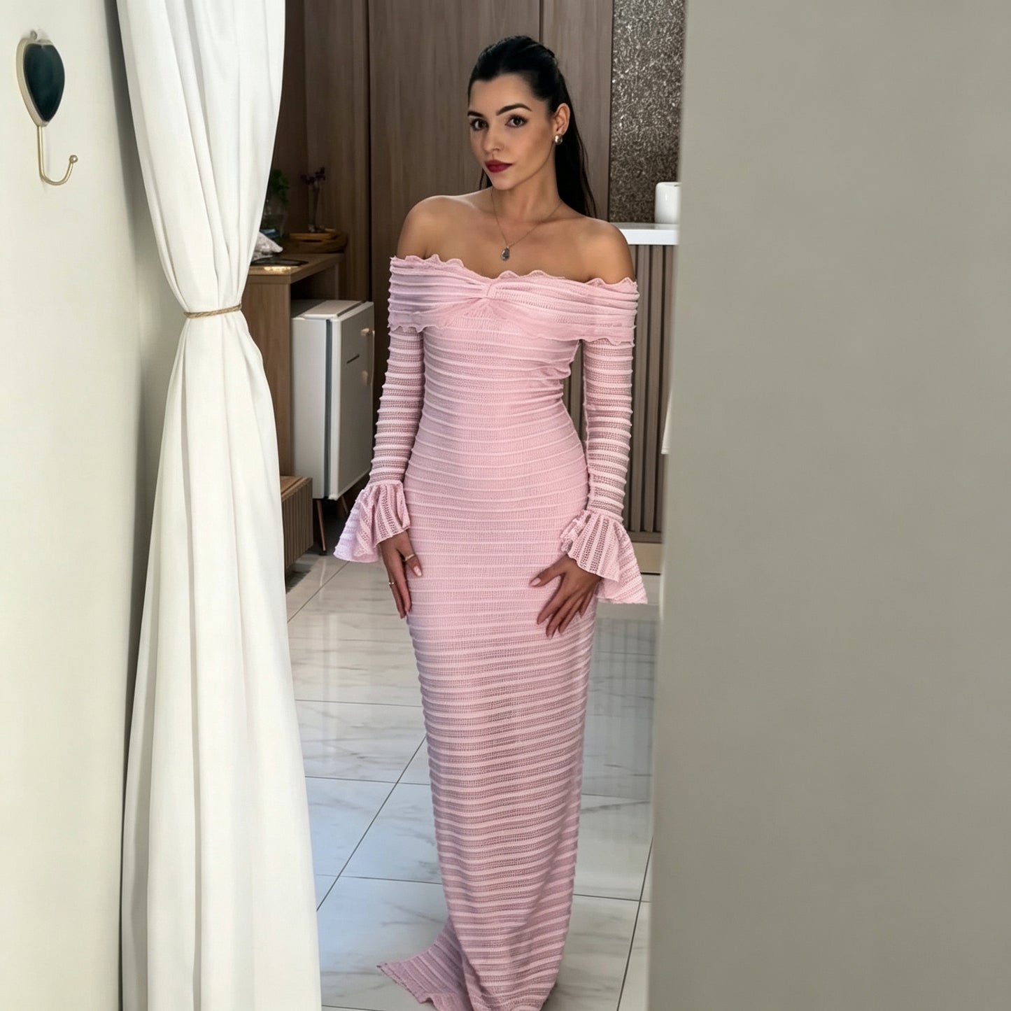 Women's Off Shoulder Ruched Maxi Dress