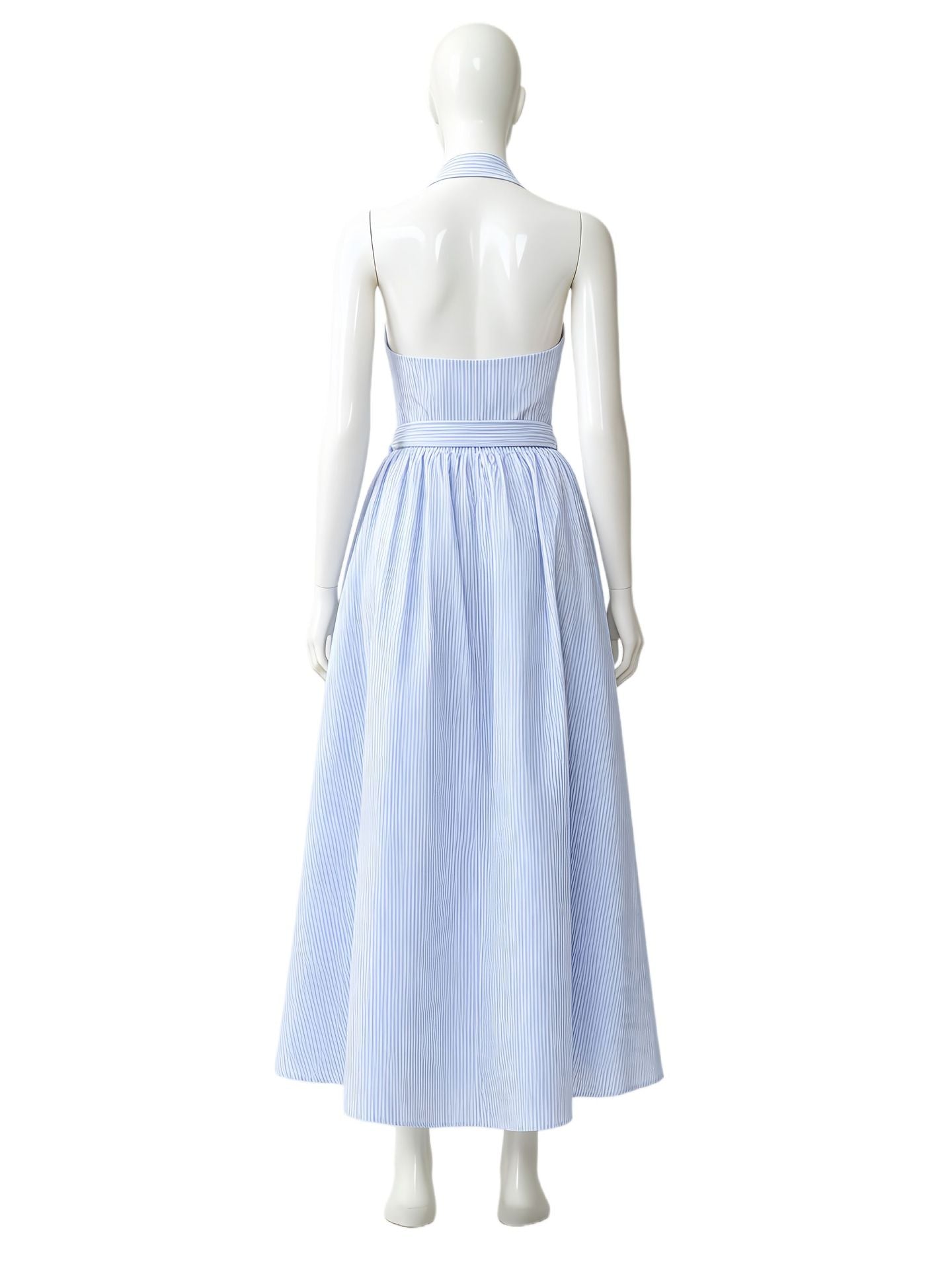Women's Striped Halter Maxi Shirt Dress