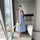 Women's Striped Halter Maxi Shirt Dress