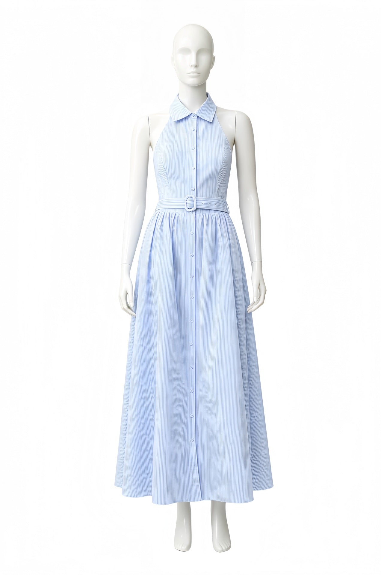 Women's Striped Halter Maxi Shirt Dress