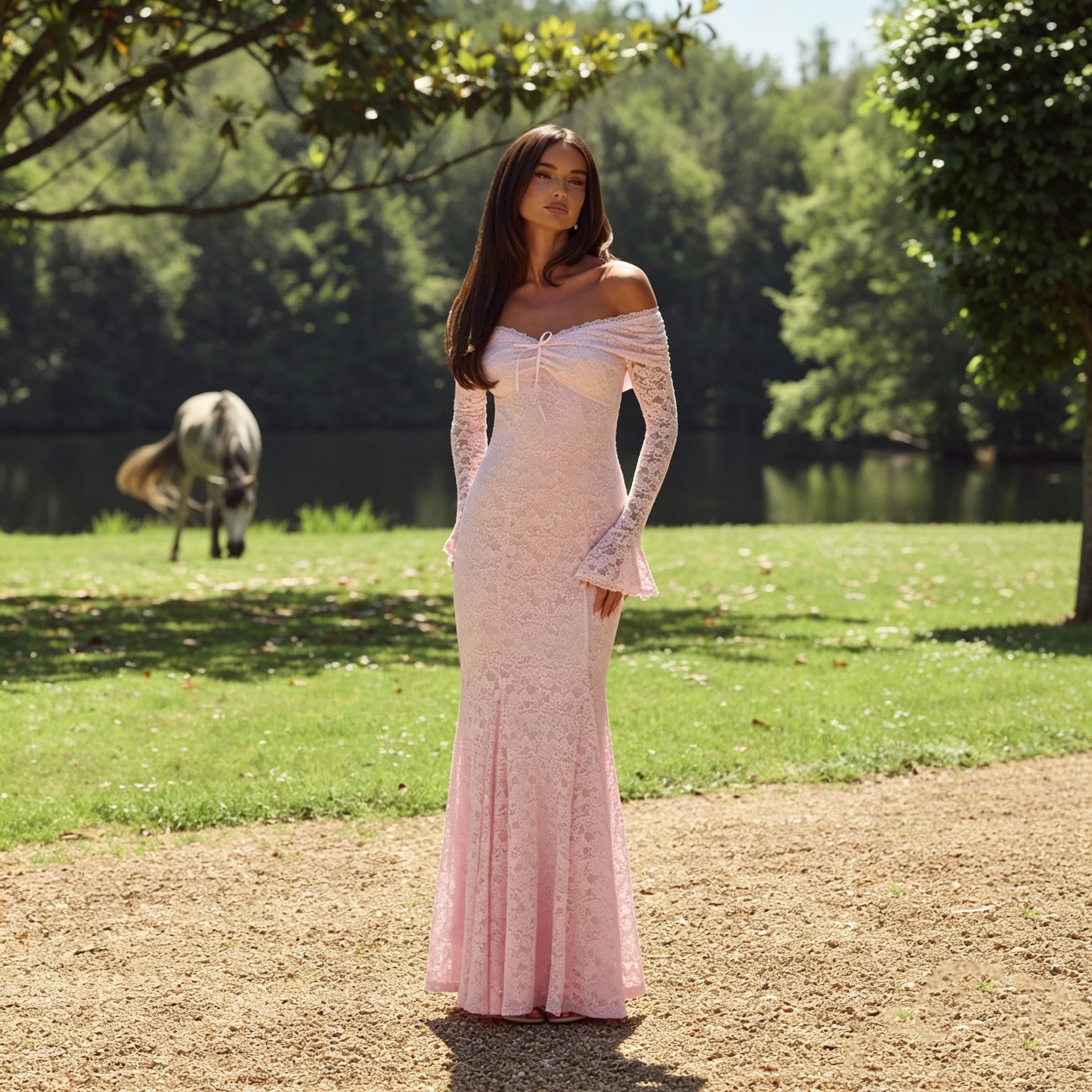 Women's Off Shoulder Lace Maxi Dress