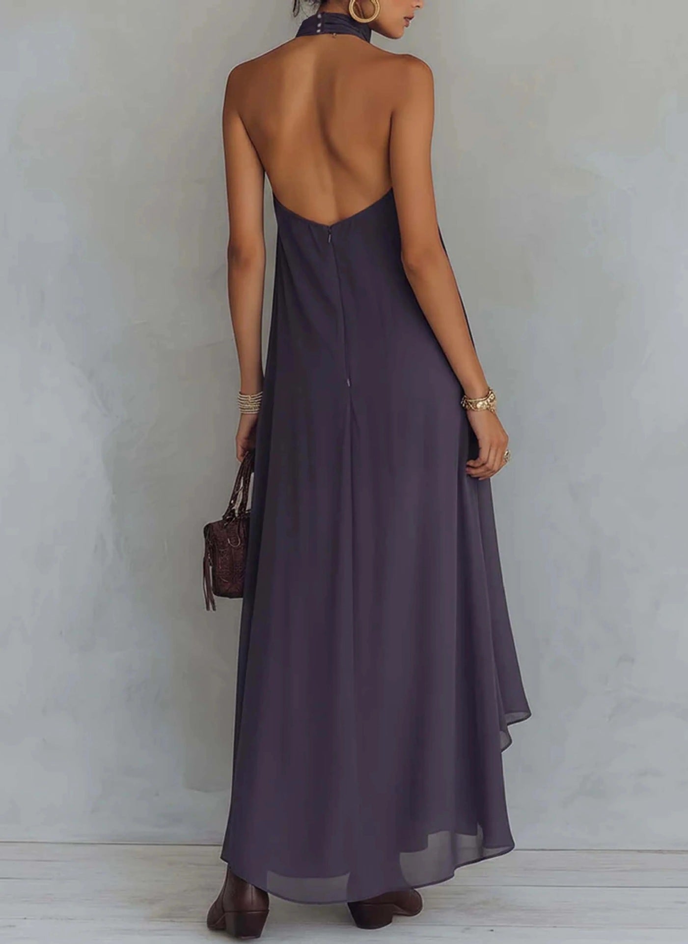 Women's Embroidered Halter High Low Dress