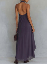 Women's Embroidered Halter High Low Dress