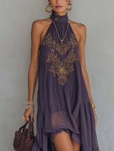 Women's Embroidered Halter High Low Dress