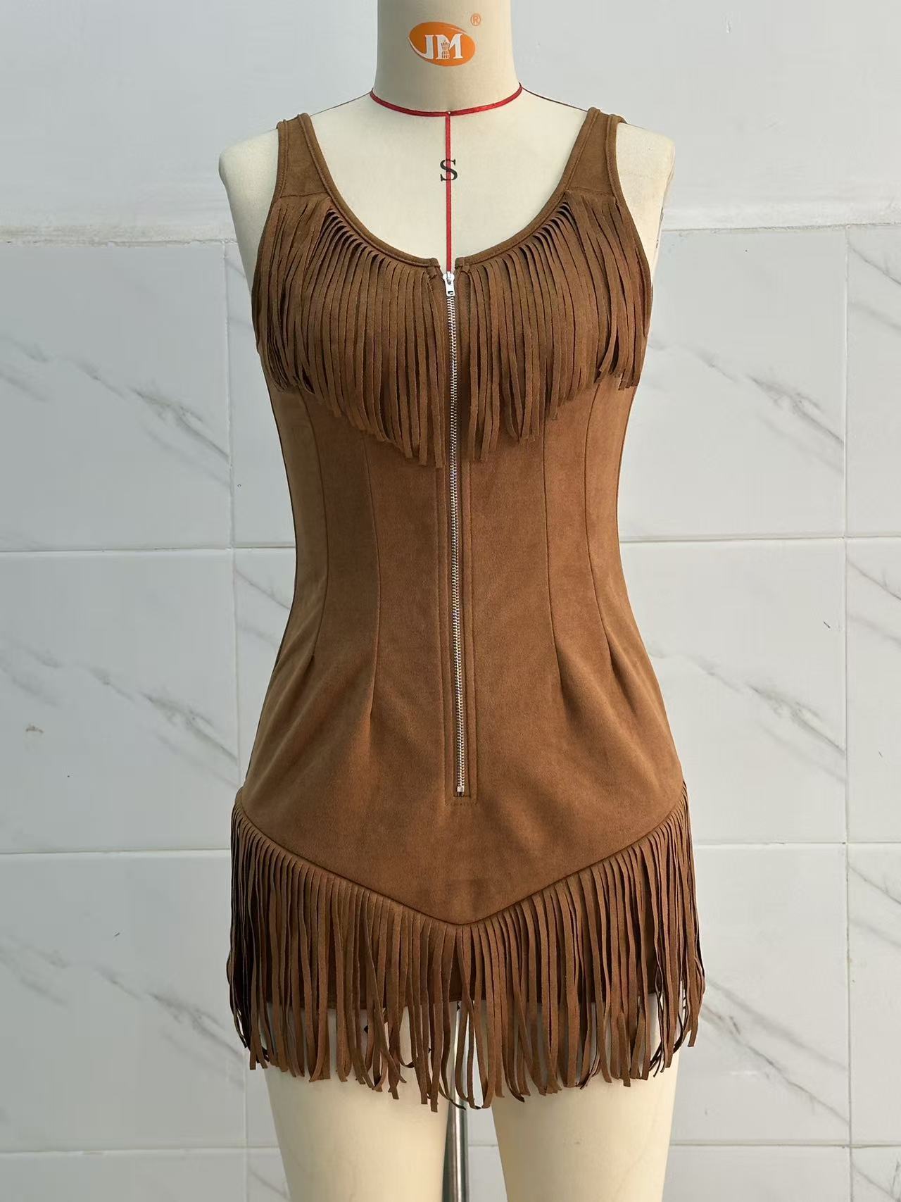 Women's Fringe Zip Bodycon Mini Dress