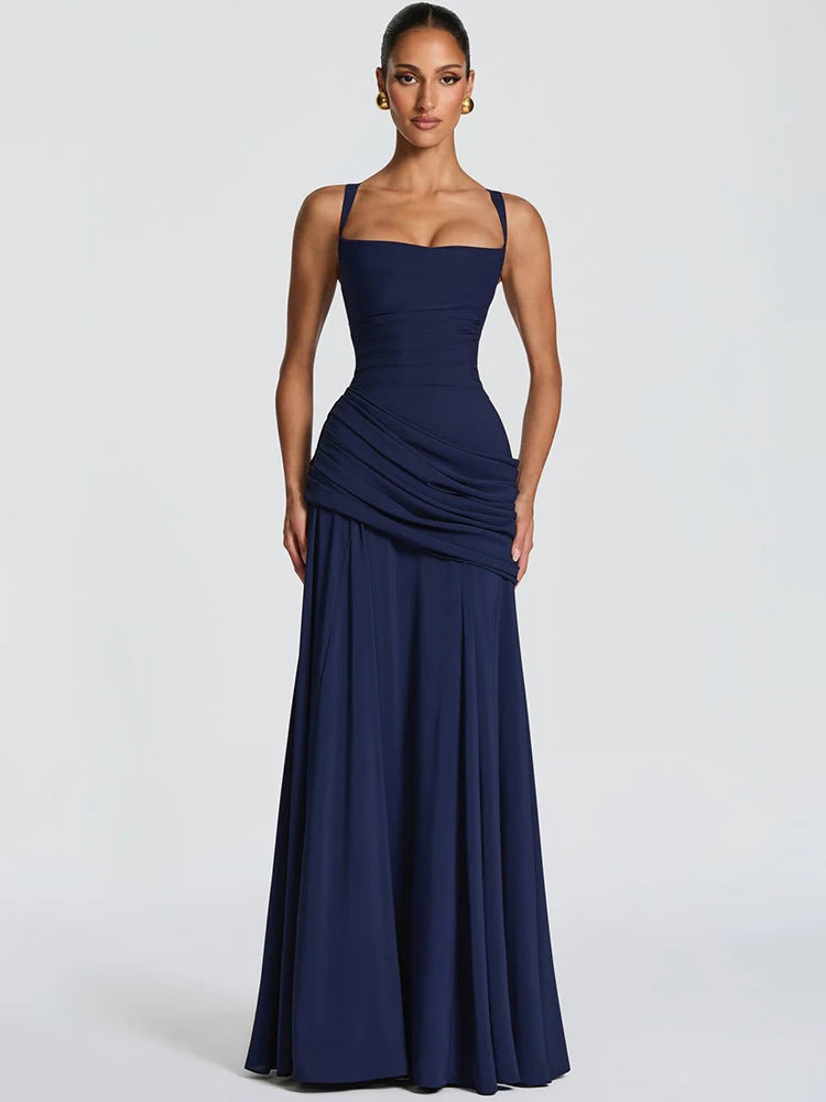 Women's Ruched Square Neck Maxi Dress