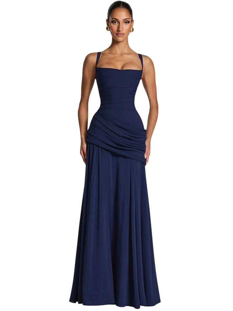Women's Ruched Square Neck Maxi Dress