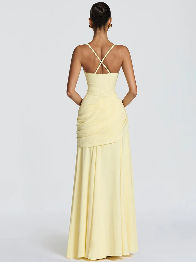 Women's Ruched Square Neck Maxi Dress