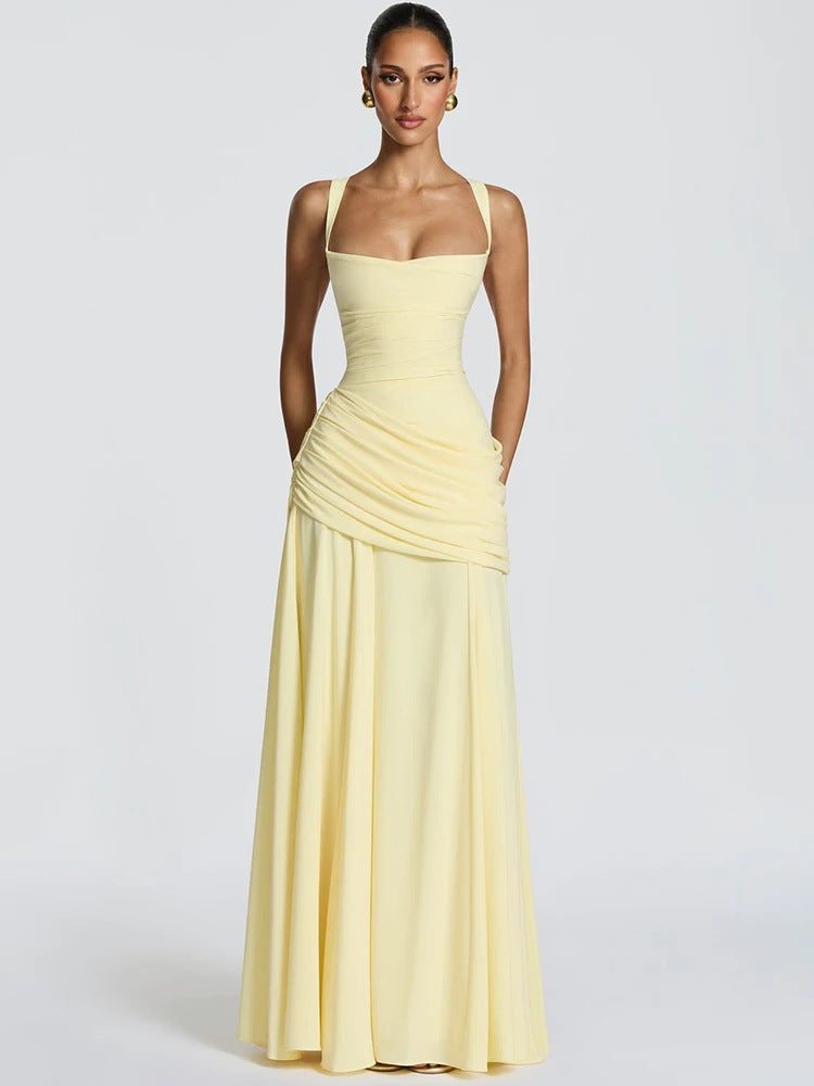 Women's Ruched Square Neck Maxi Dress