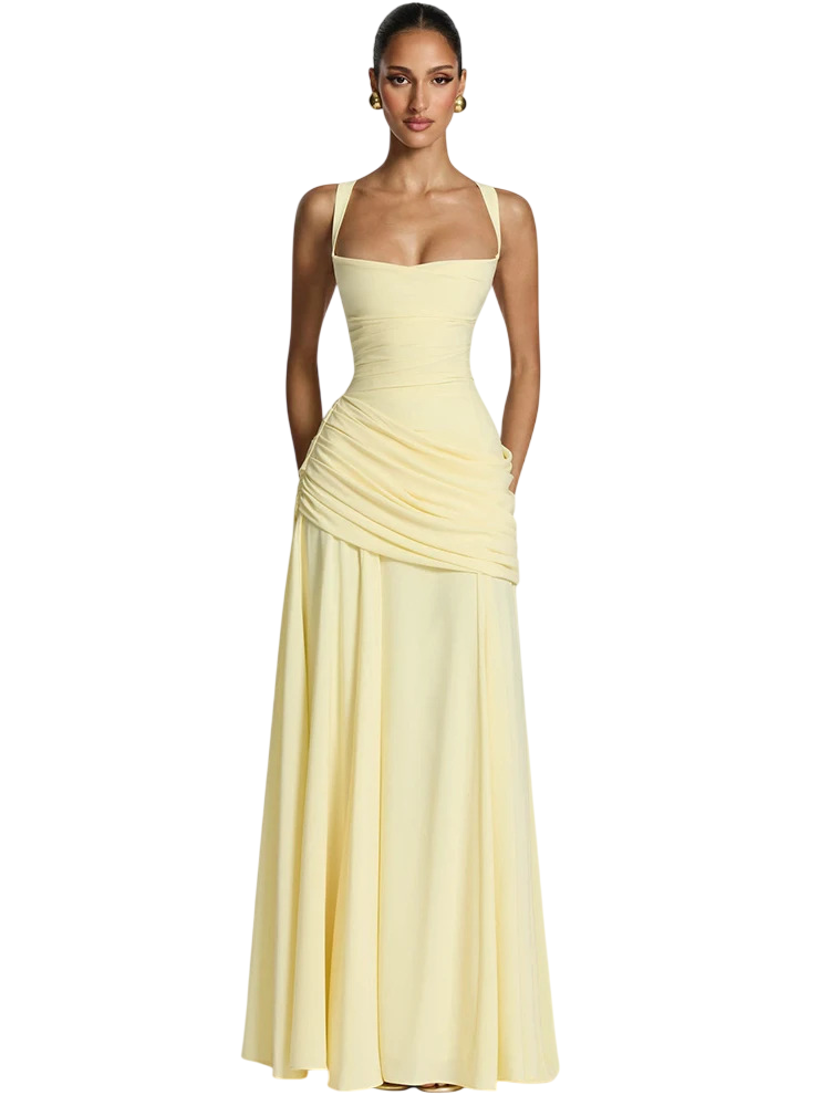 Women's Ruched Square Neck Maxi Dress