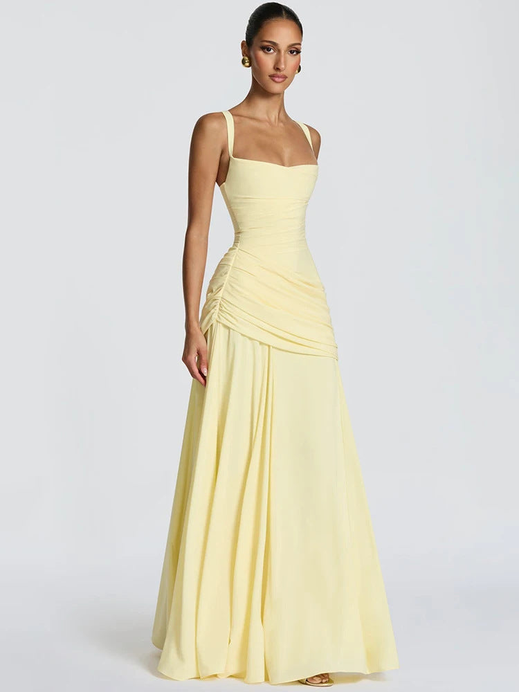 Women's Ruched Square Neck Maxi Dress