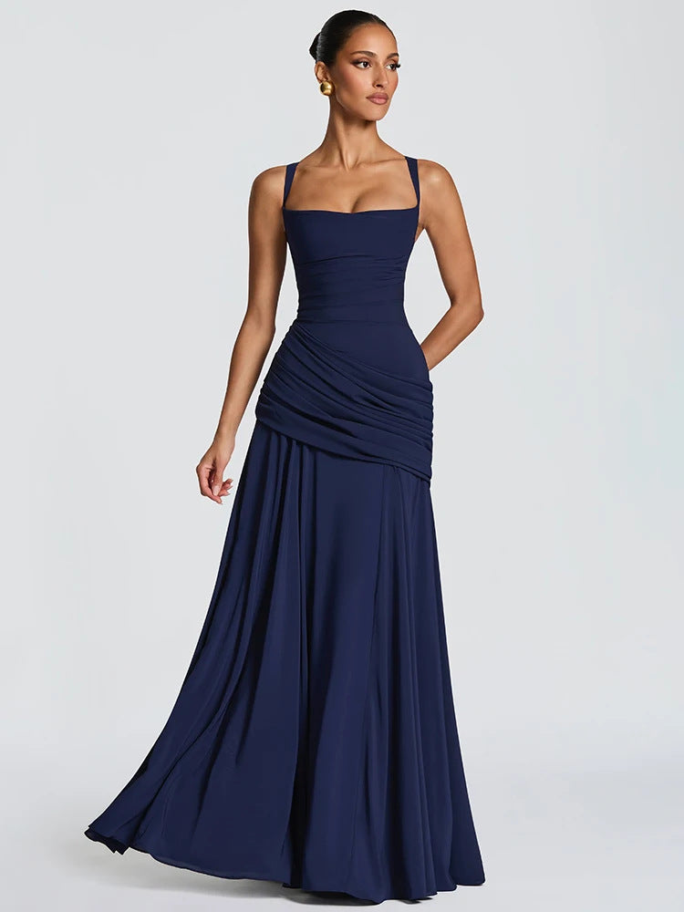 Women's Ruched Square Neck Maxi Dress