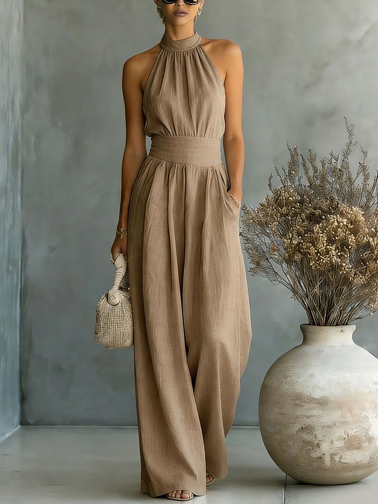 Women's Halter Wide Leg Jumpsuit
