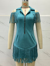 Women's Fringe Zip Mini Dress