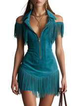 Women's Fringe Zip Mini Dress