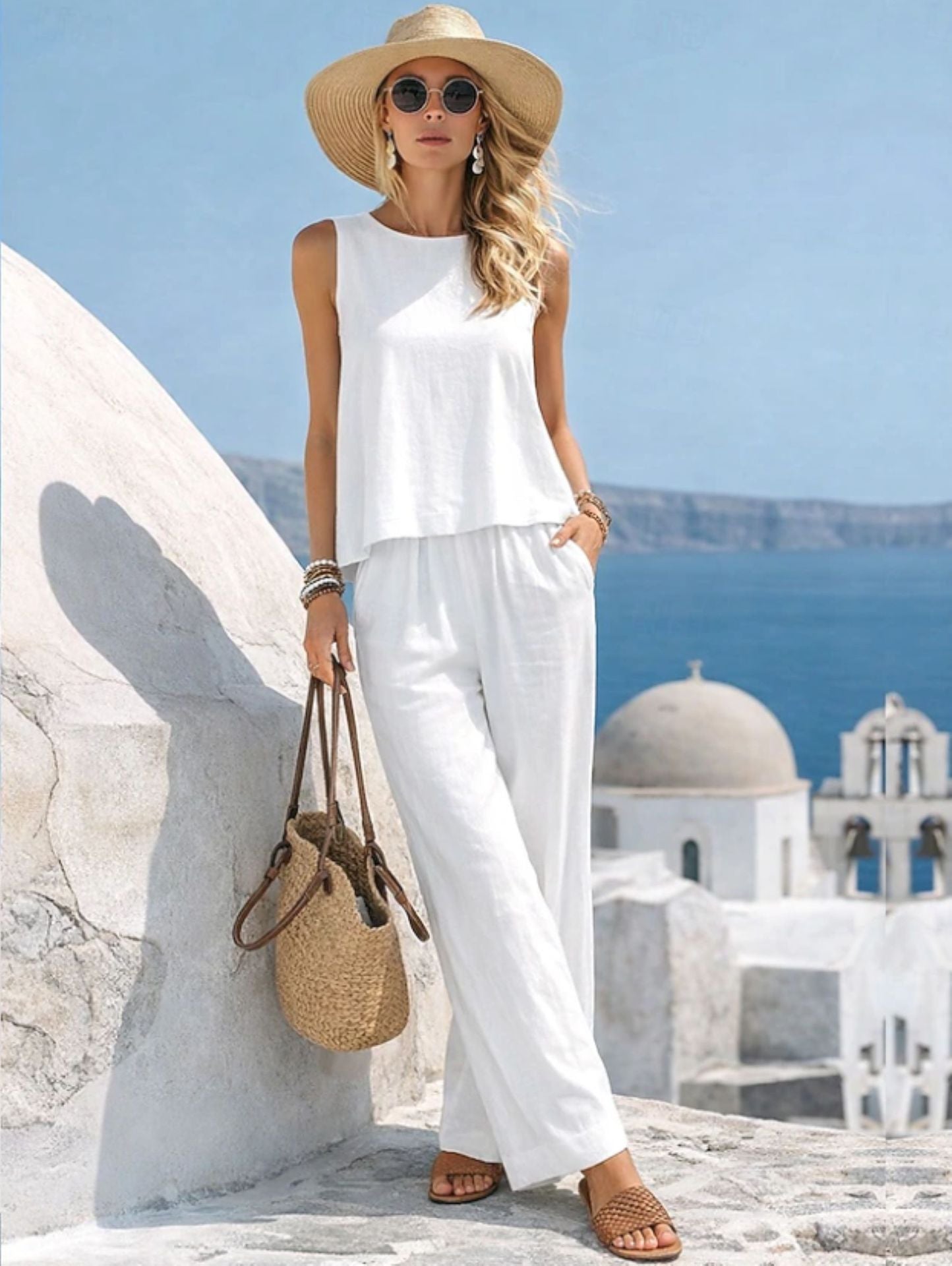 Women's Sleeveless Top & Wide Leg Pants Set